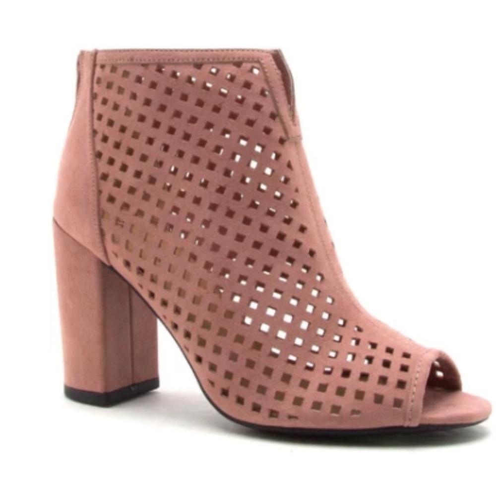 Sale! Pink Cut Out Peep Toe Perforated Bootie